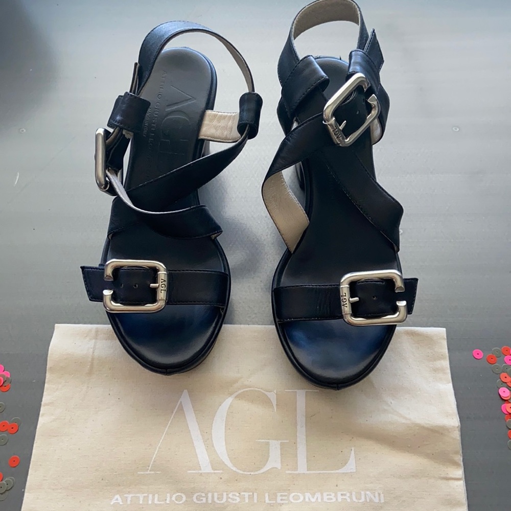 AGL black sandals with silver buckles